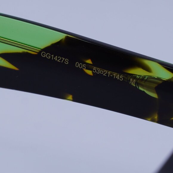 Gucci GG1427S 005 Sunglasses Black/Green Havana Square Frame, Green Lenses - Picture 8 of 11